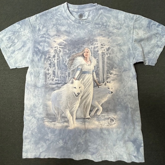The Mountain Anne Stokes Winter Gaurdian T-Shirt Blue Tie Dye Size Large - Picture 1 of 7